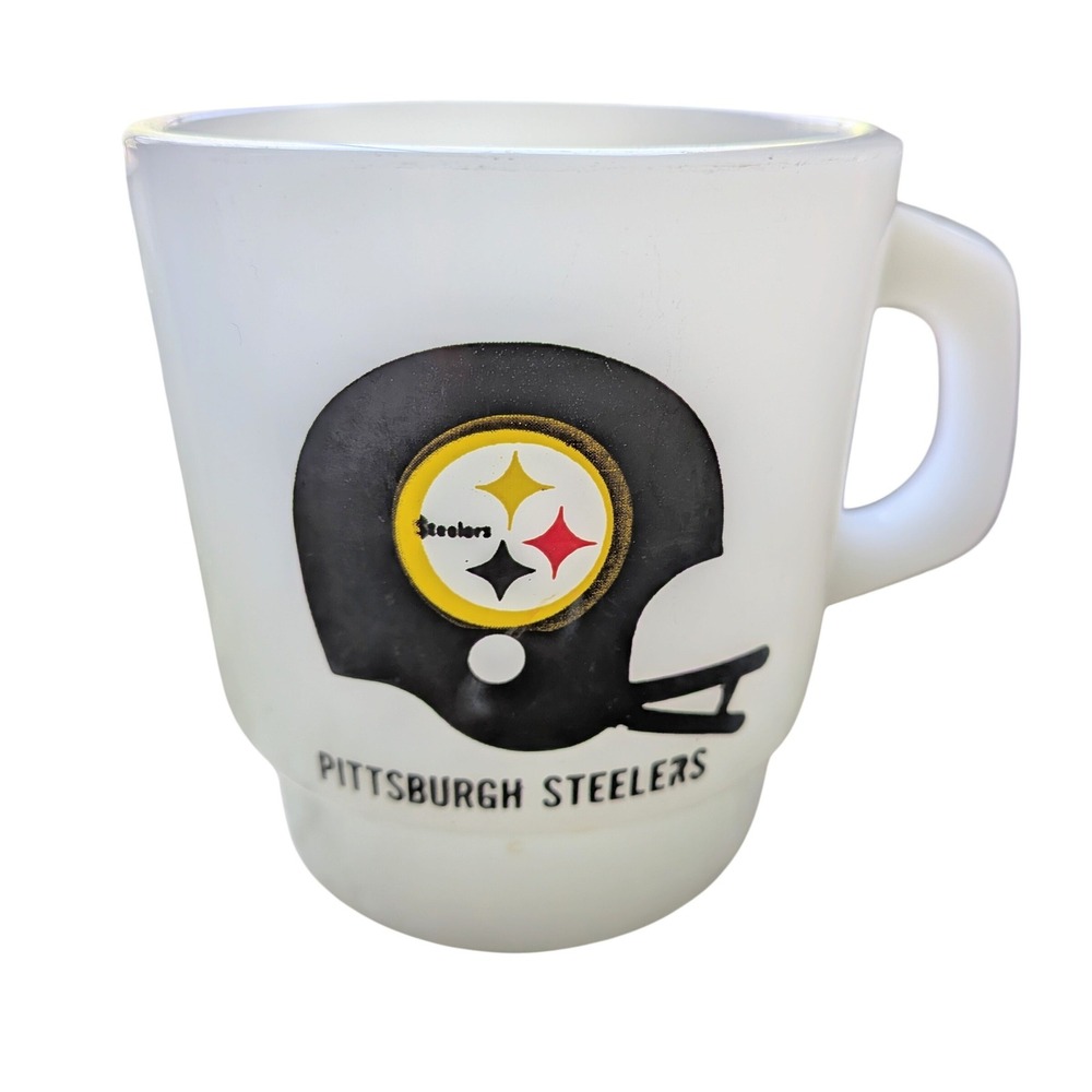 Anchor Hocking Pittsburgh Steelers Mug Vintage NFL Sports Milk Glass WIIC-TV 11